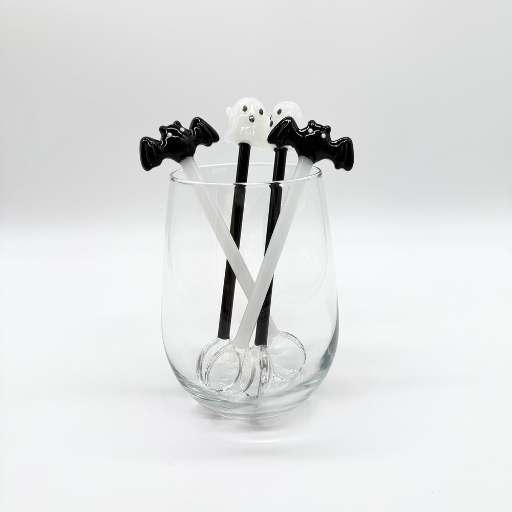 ONE HUNDRED 80 DEGREES Novelty Halloween Spoon Black White Ghost Bat Glass Set 4